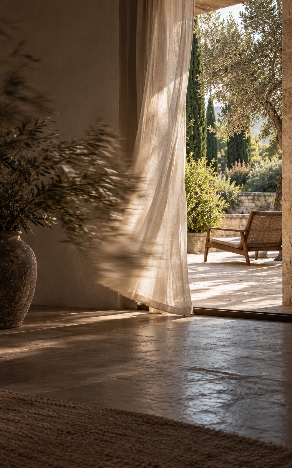 A table laid ready in a sunlit room