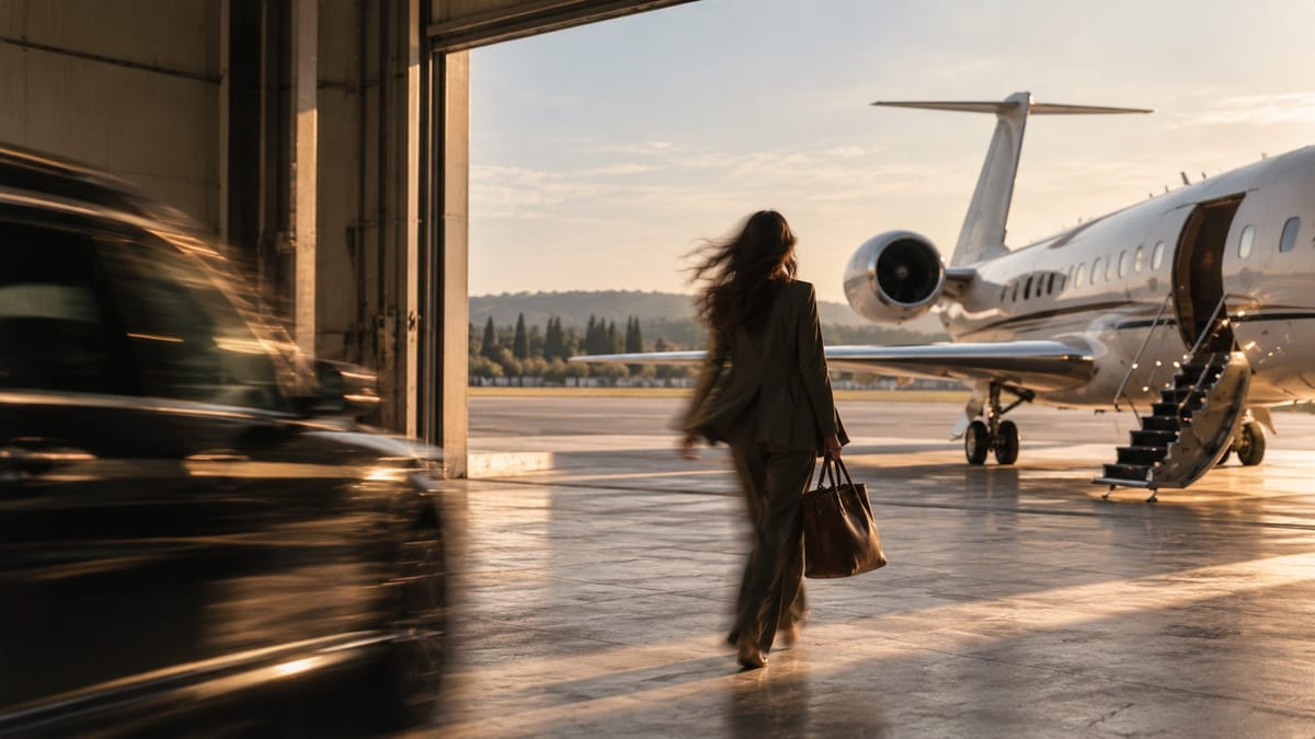 A large aircraft hangar with its doors open