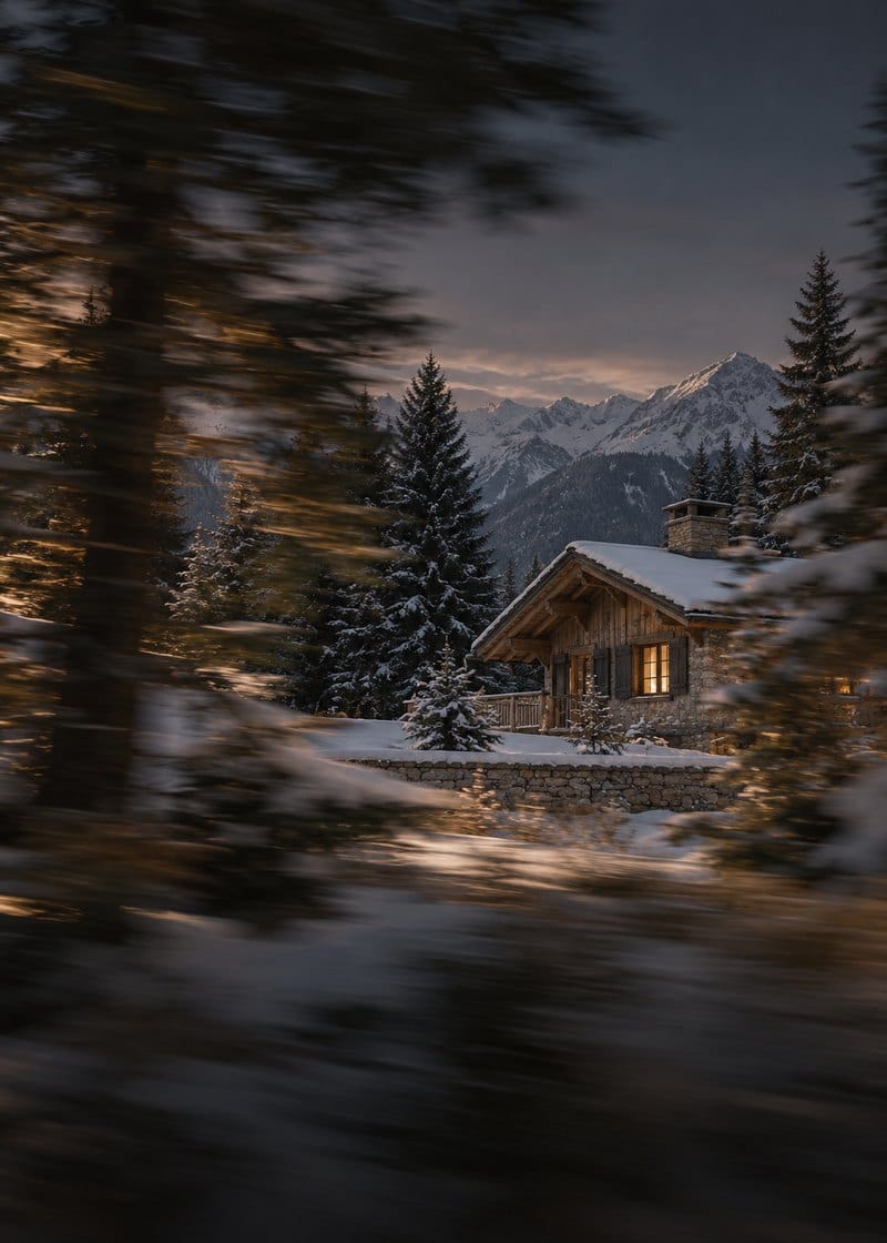 A mountain village with snow on the high ground